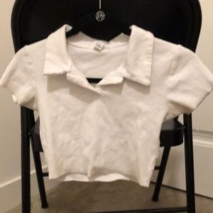 White cropped collared shirt